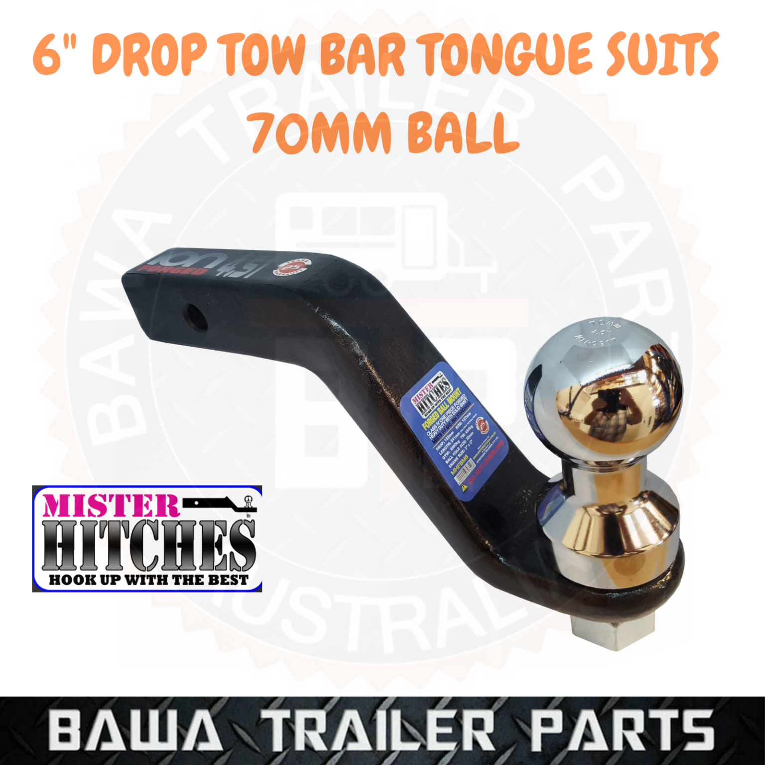 6″ Drop Forged Tow Bar Tongue to suit 70MM Tow Ball – Ball Mount Tow ...