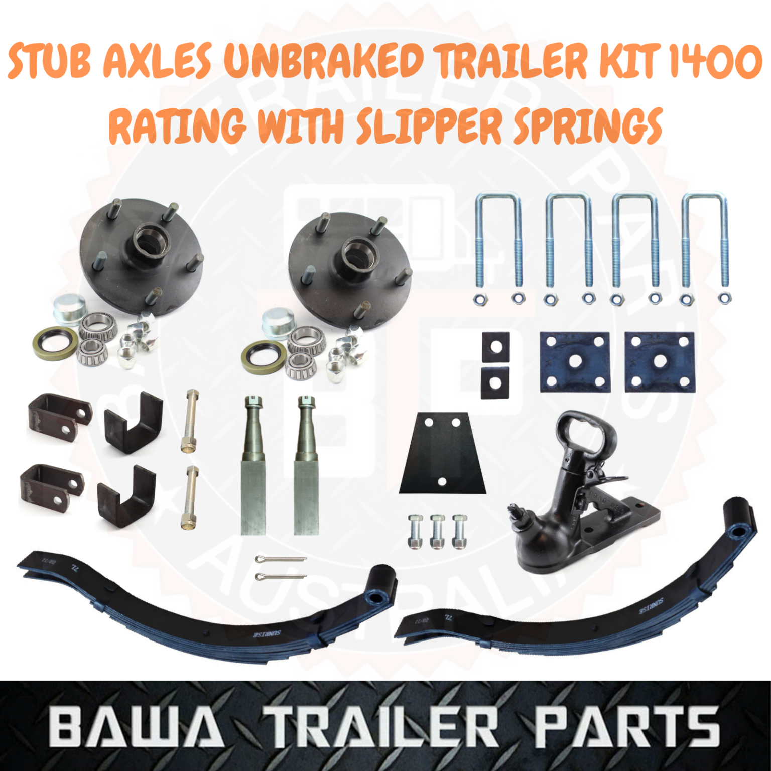 DIY Stub Axle Trailer Kit 1400KG Rated with Slipper Springs Lazy Hubs ...