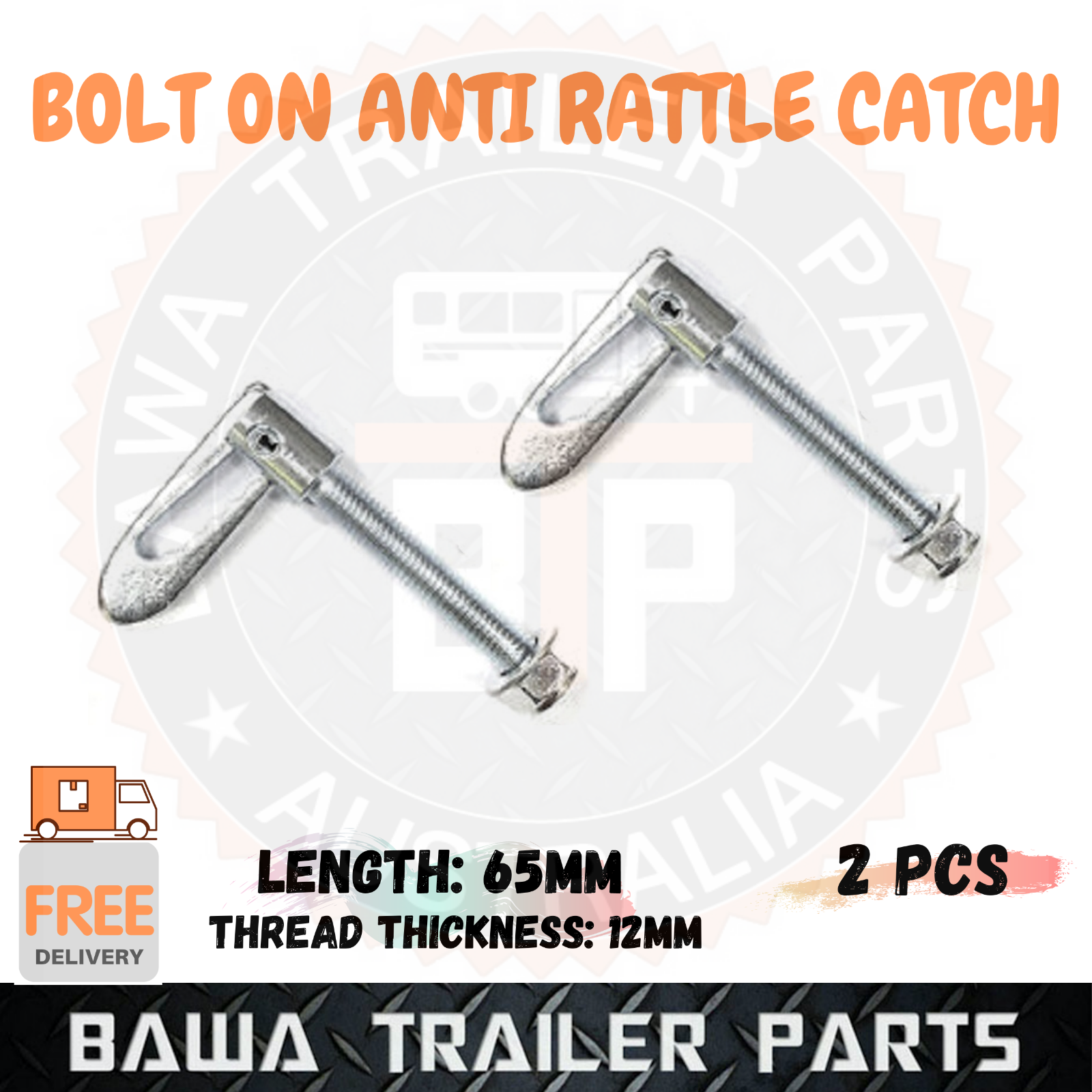 2 x Anti Rattle Latch Bolt On 65mm Luse Catches TRAILER TRUCK UTE ...